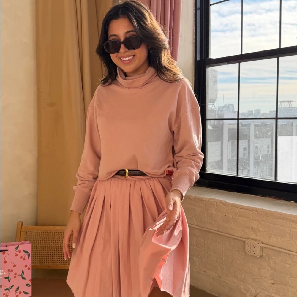 Pleated Dusty Rose Midi Skirt by Jupe